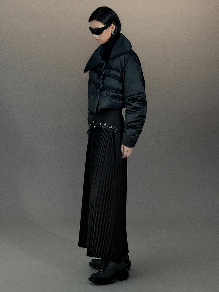 짧은 면화 니치 버튼 평원 다운 재킷