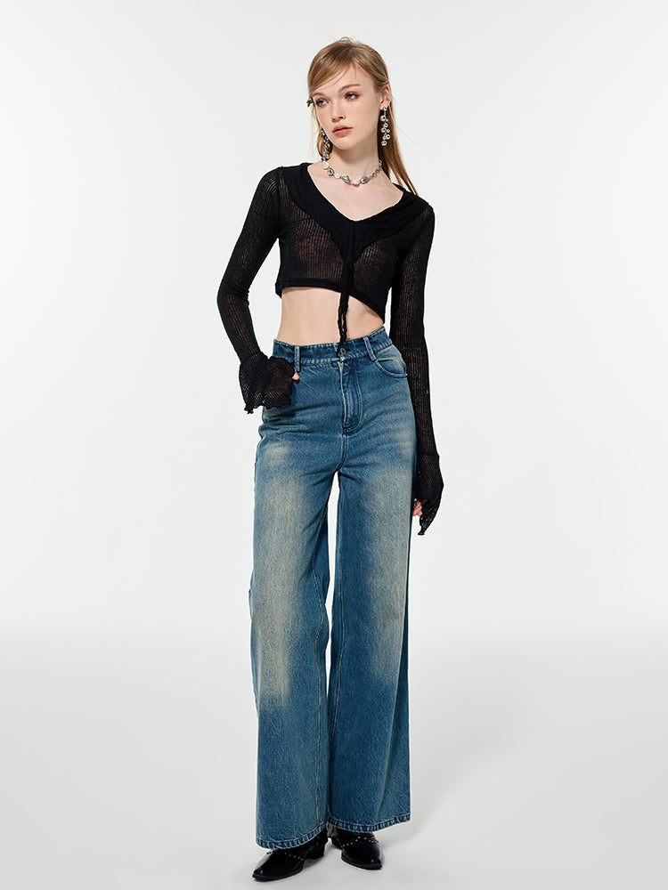 Strait Denim verblasste losen Weithäusern