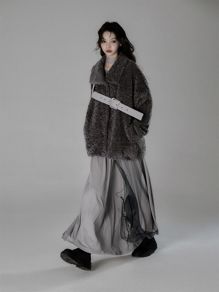 Ceinture nichi lâche Casual Retro Retro Colurur Boa-Jacket et jupe longue