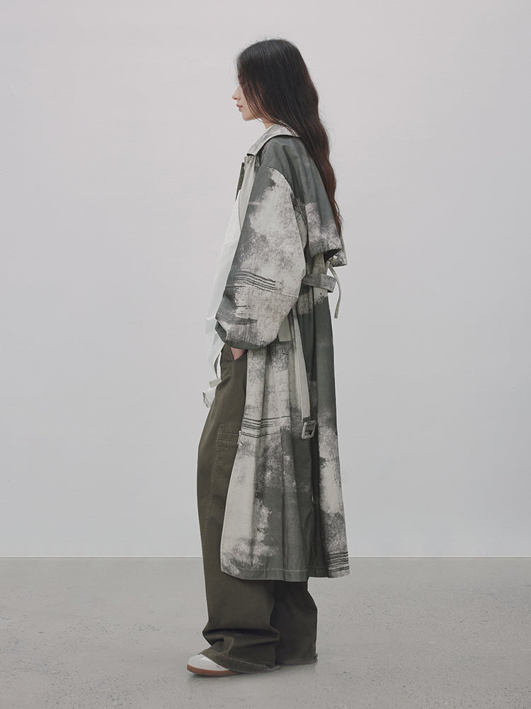 페인트 스프레이 오버사이즈 니치 롱 셔츠