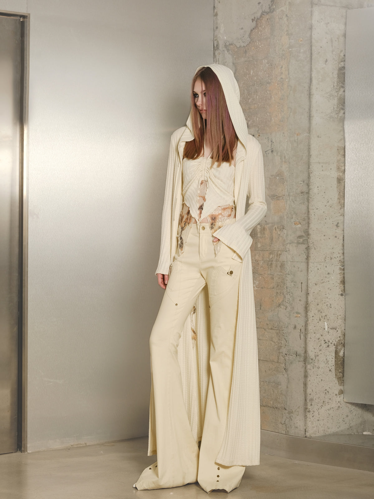 리벳 니치 캐주얼 플레어 바지