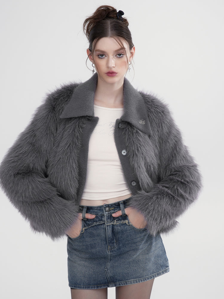 Fluffily High-End Retro Warm Plaiin Fur-Jacket