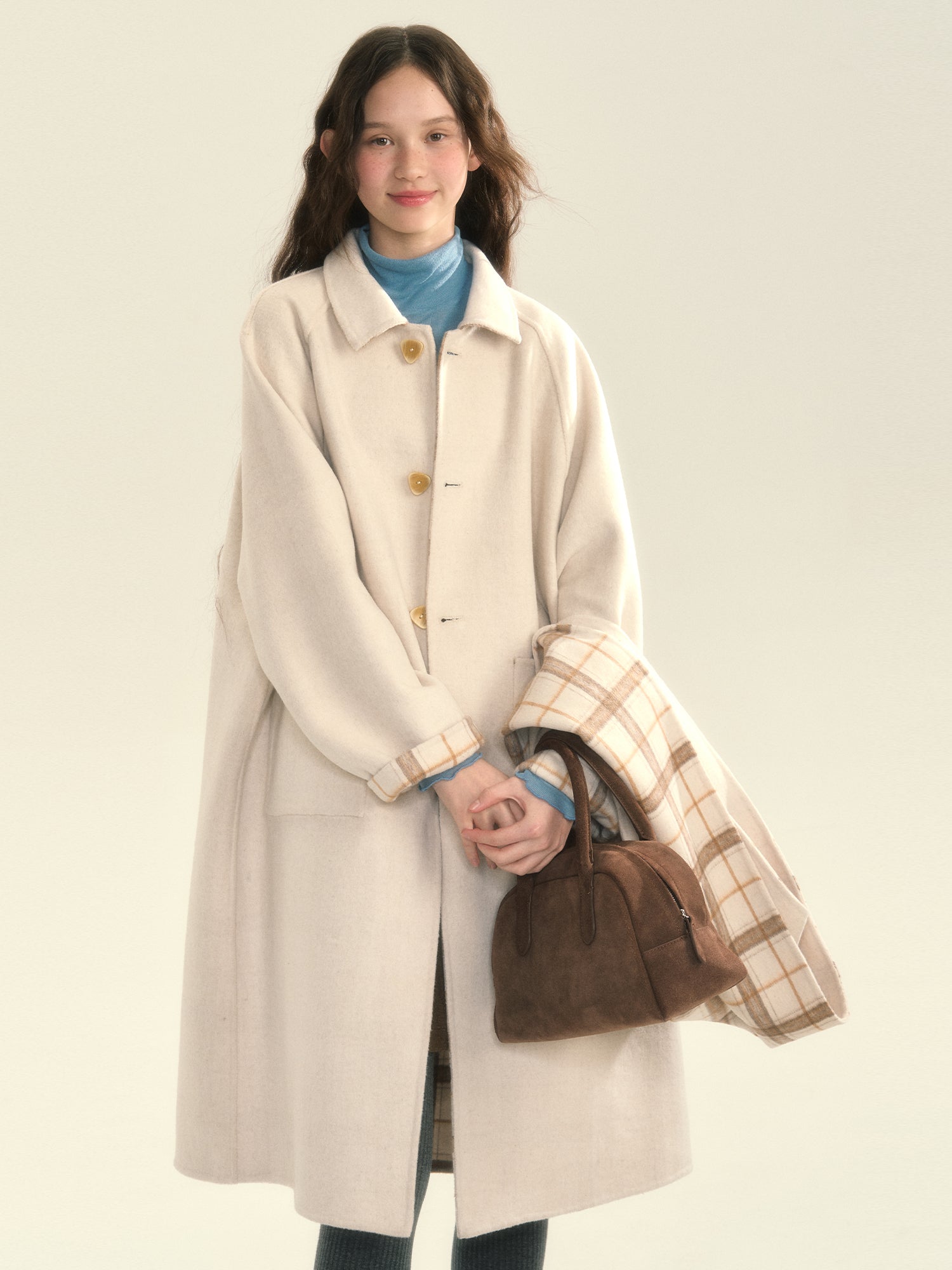 Muffler Reversible Plain Checked Retro Long Wool Stenkler-Coat