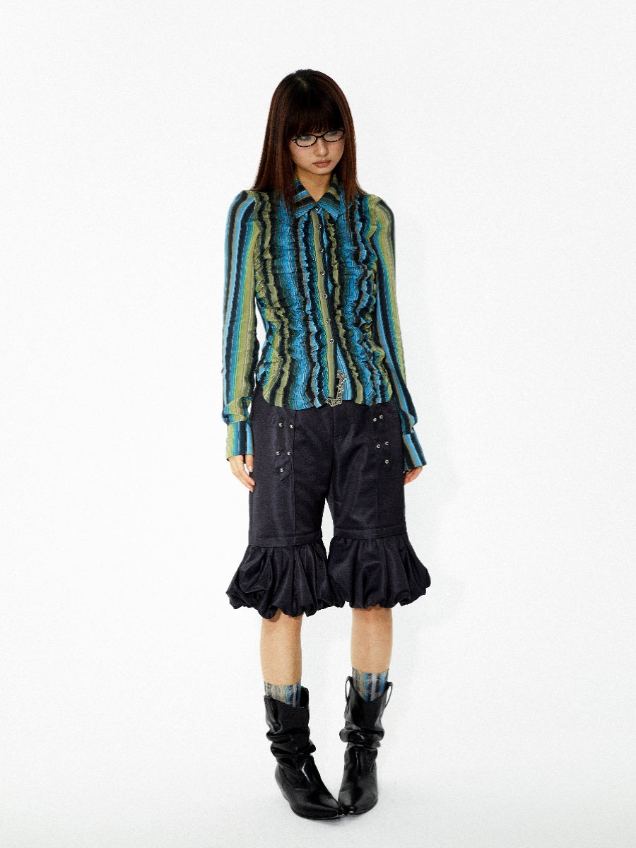 Stripe Colorfer Frill Ruffle Nichi Wunderschöne Bluse