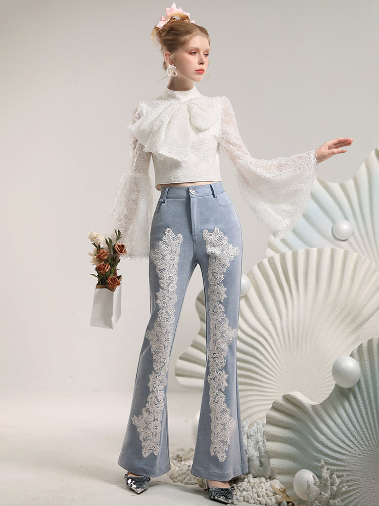 Flare Lace Feminine High-T-Tenim-Pants mit hohen Ten