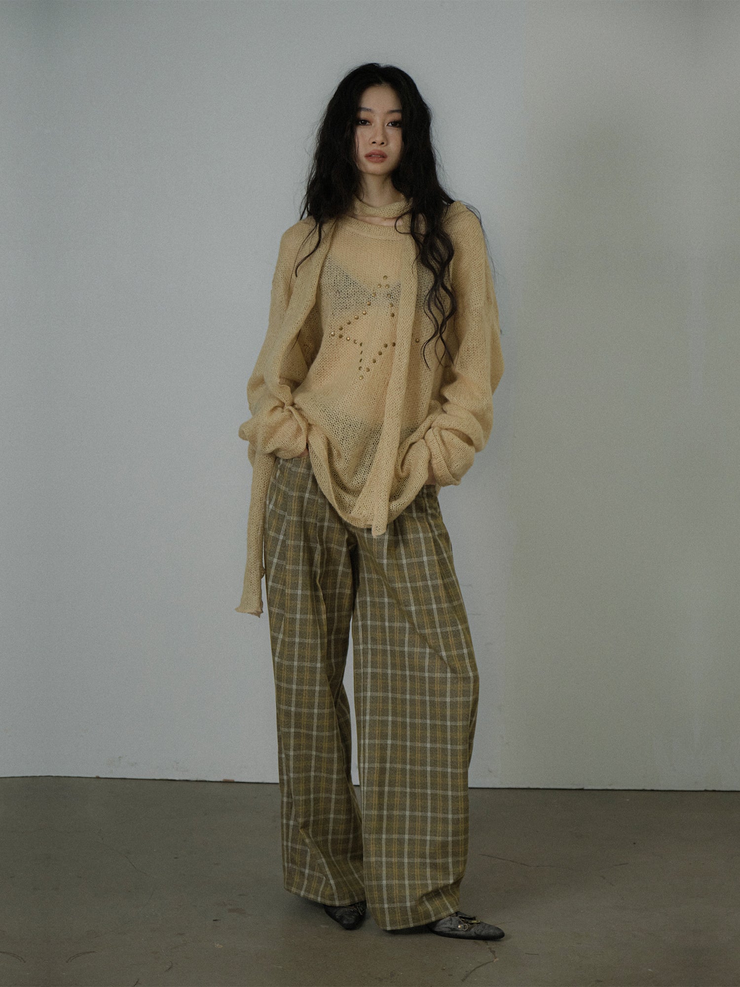 Checked Loose Casual Retro Girly Wide-Pants