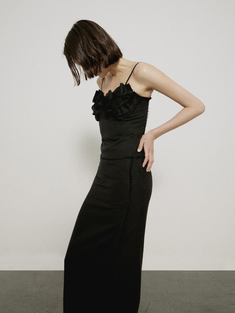 Plain Asymmetry Slit Long-Skirt