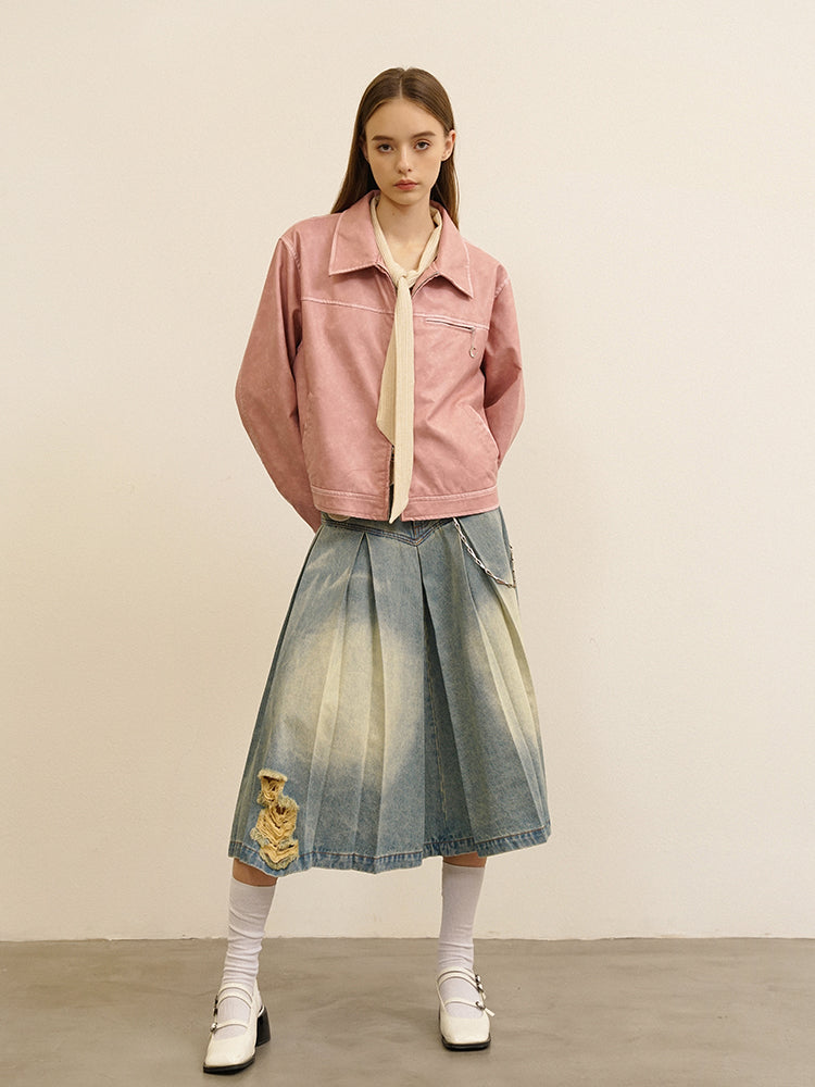 Plain Cute Refreshing Retro Leather-Jacket