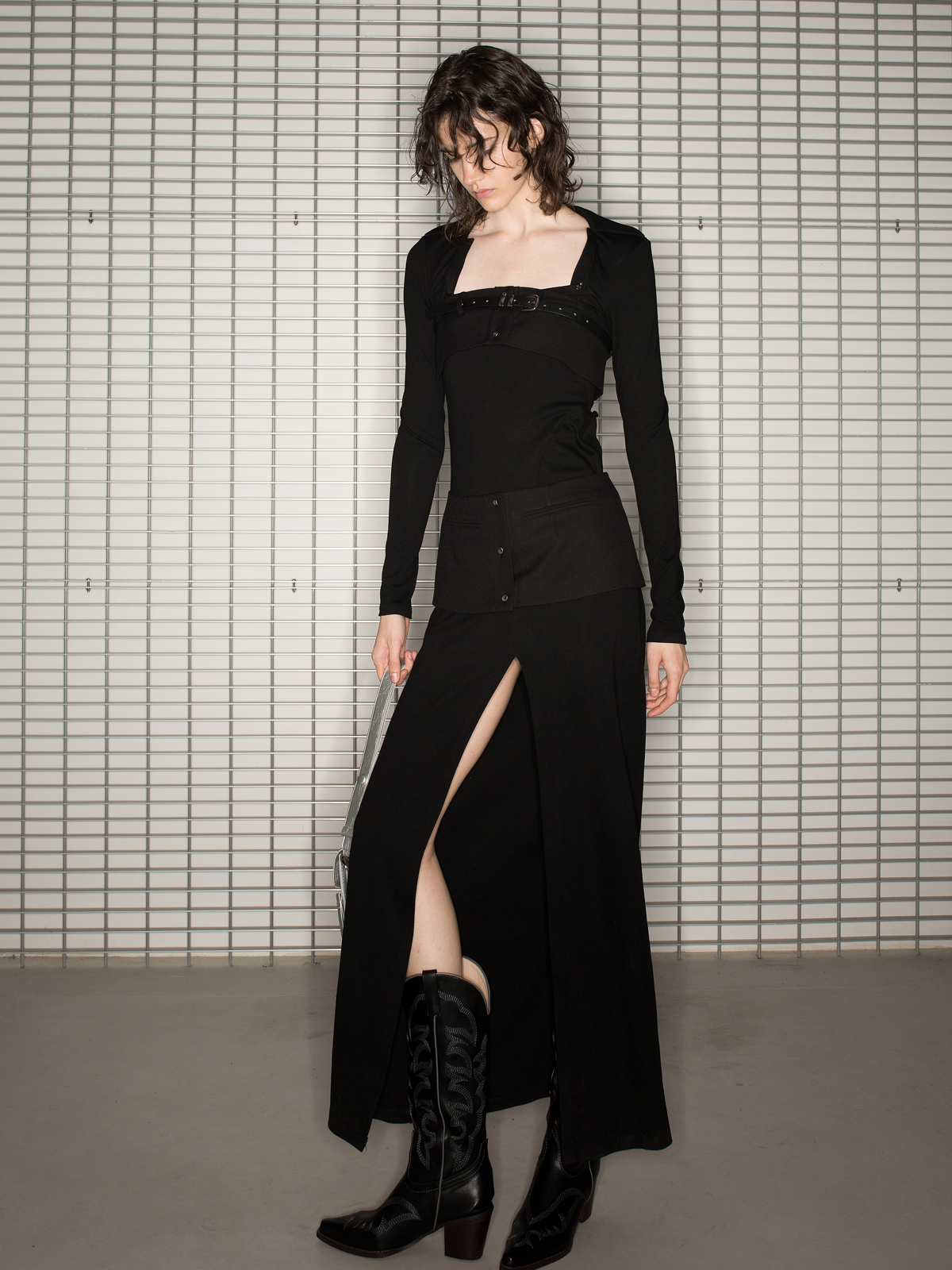 Slit Sexy Square-Neck Cool Knit One-Piece