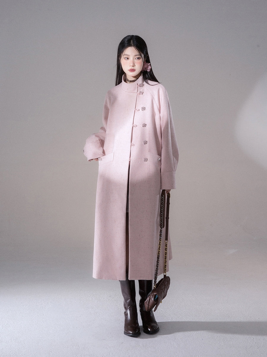 스탠드 칼라 비쥬 페미닌 하트 롱 코트