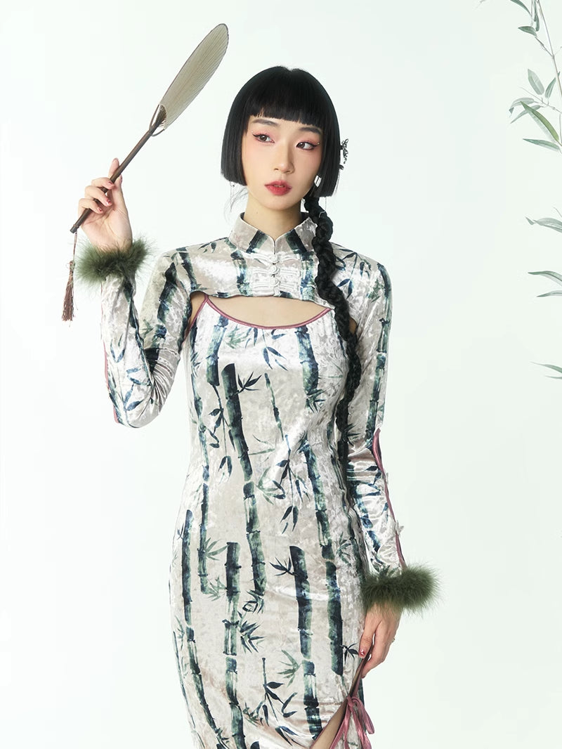 Fur China Embroidery Sleeve-Cut Banboo Nichi Bolero