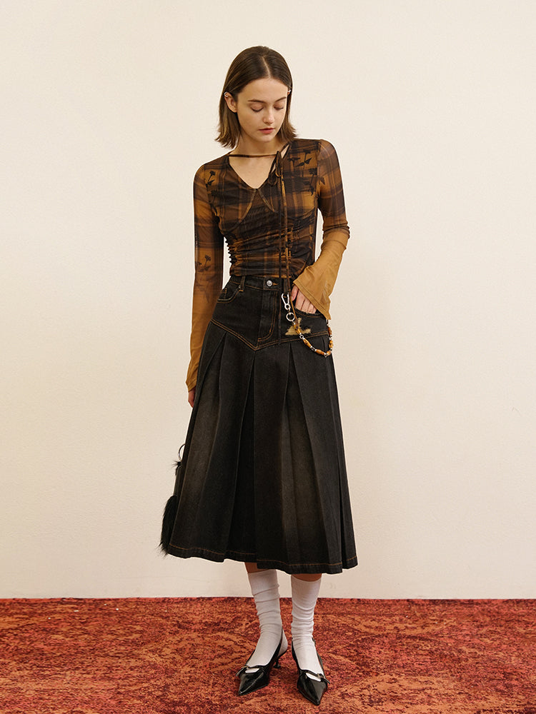 Gather Retro Checked Thin Girly Cutsew