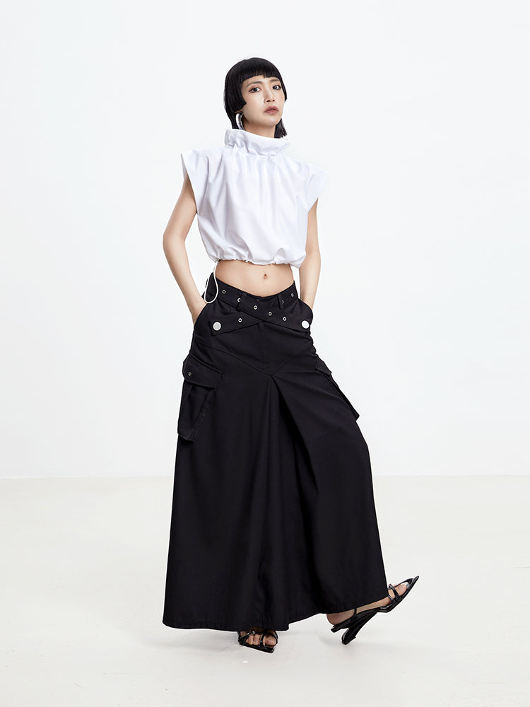 Cool Belt Flare Long-Skirt