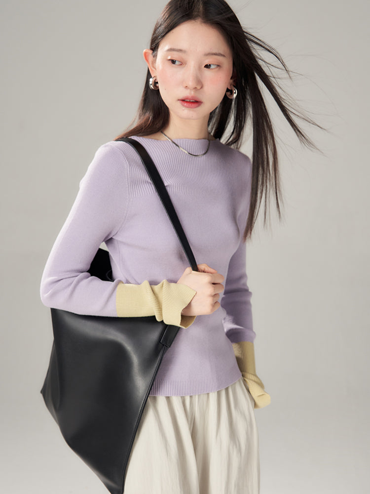 Bi-Color Retro Boat-Hals Retro Simple Slim Strick