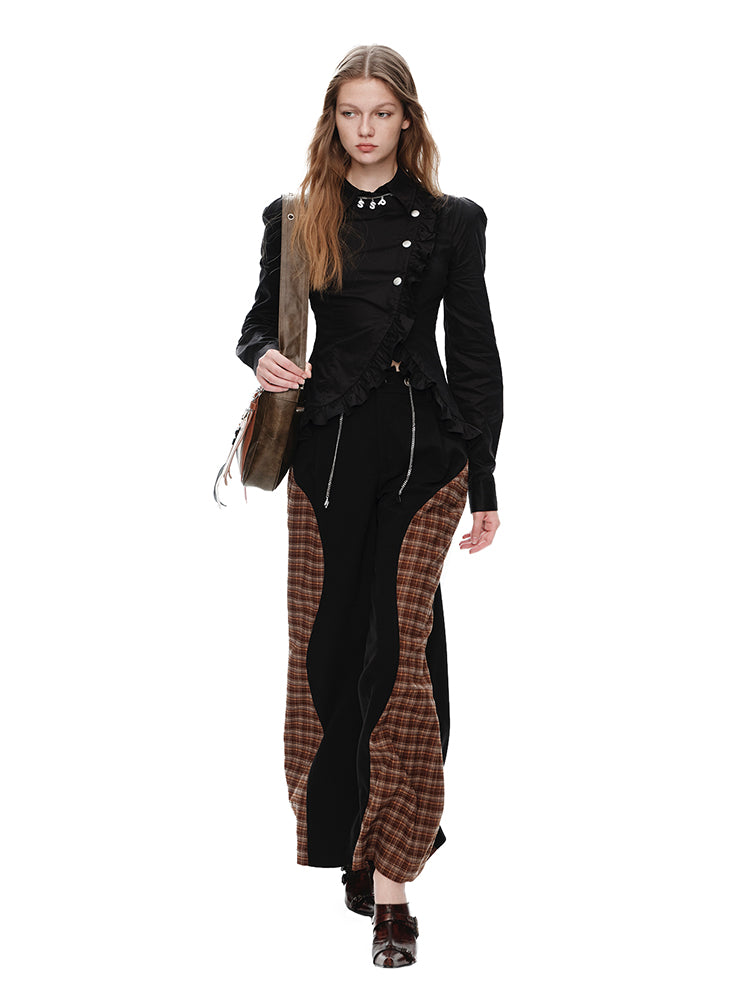 Mix Checked Casual Retro Straight Flare-Pants
