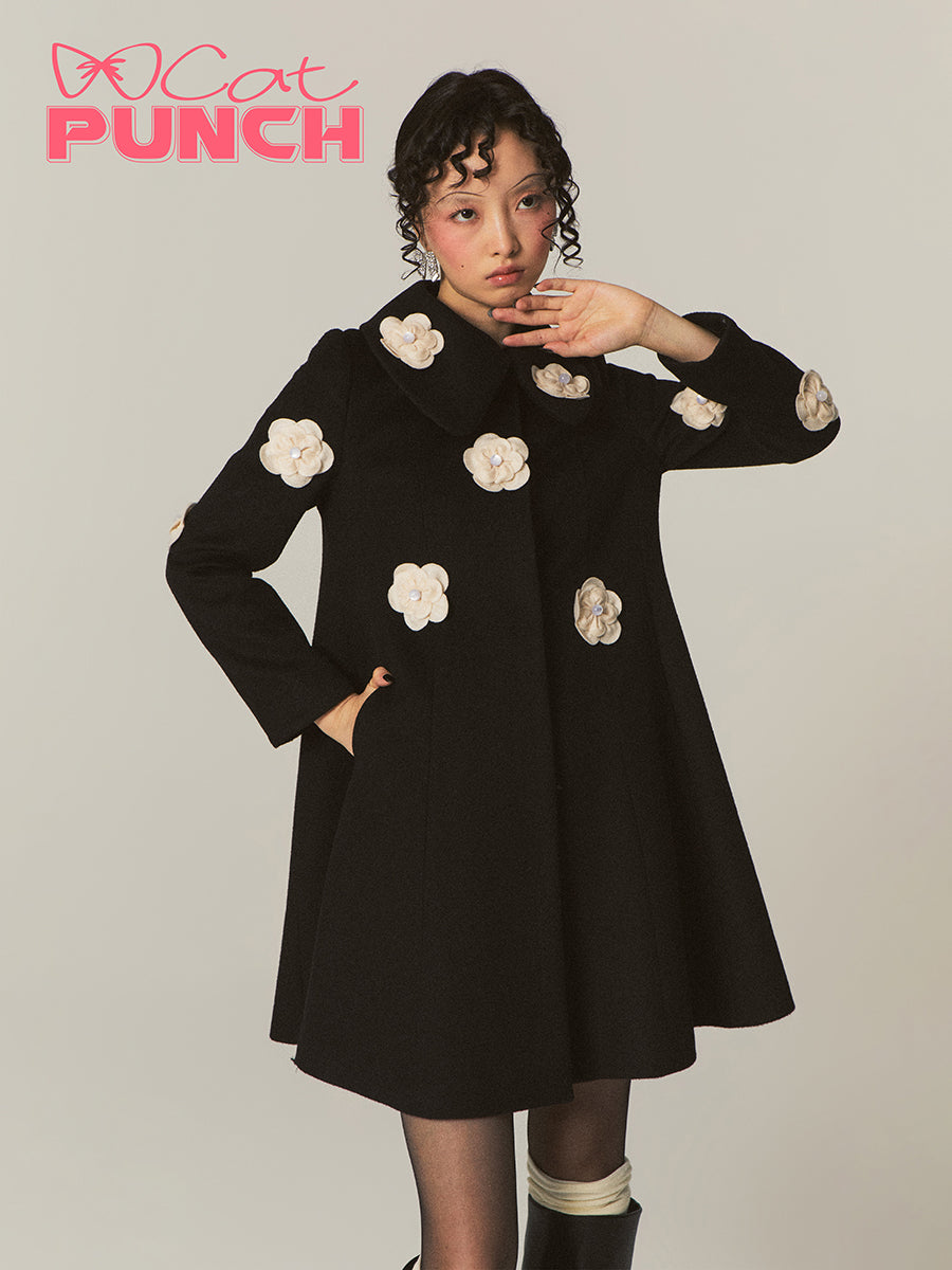 Flower-Motif Girly Nichi Retro 3D Cute Coat