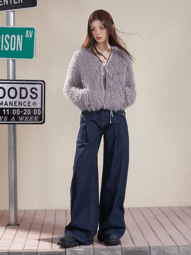 Chic Simple No-Collar Retro Fur-Jacket