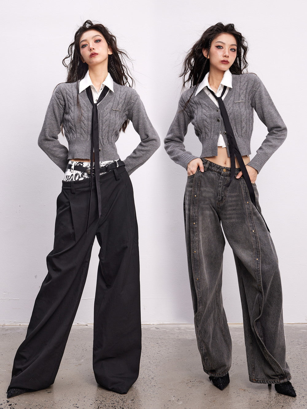 Short Cable-Knit V-Neck Slim Cradigan