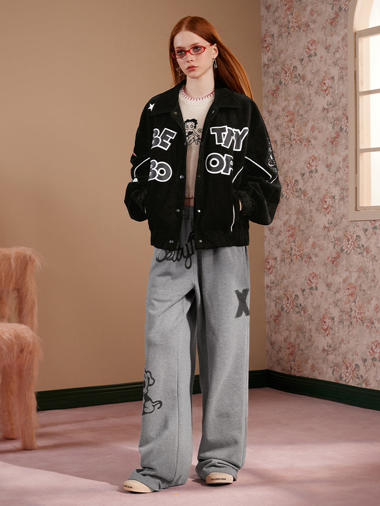 베티 백 프린트 자수 풍선 슬레이브 재킷