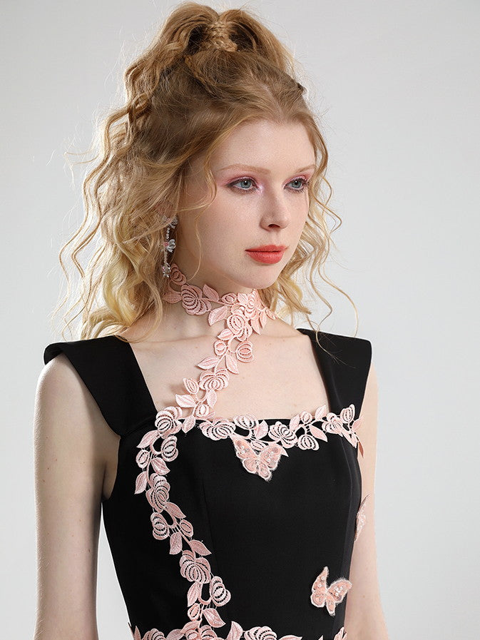 Lace Butterfly Feminine Asymmetry Tiered Short One-Pieec