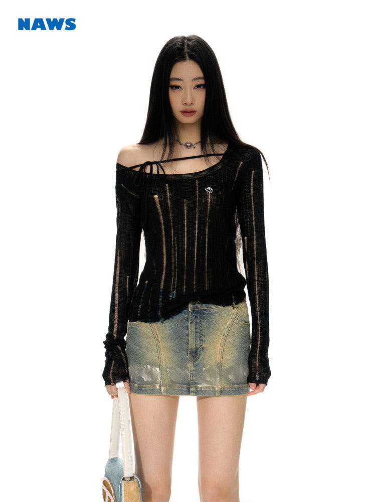 깎아 지른 저가 게이지 캐주얼 한 숄더 메쉬 니치 니트