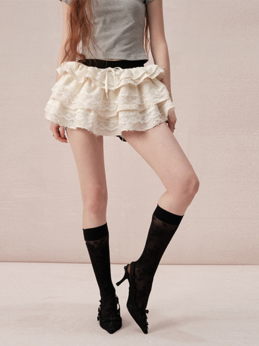 Tiered Lace Feminine Short Frill Mini-Skirt