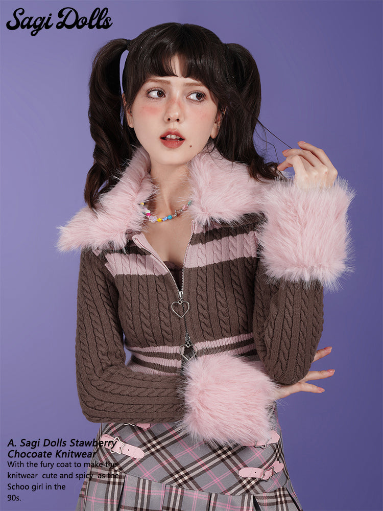 Abnehmbarer Fur-Retro-Retro-Grenze-Doppel-Zip-Strick