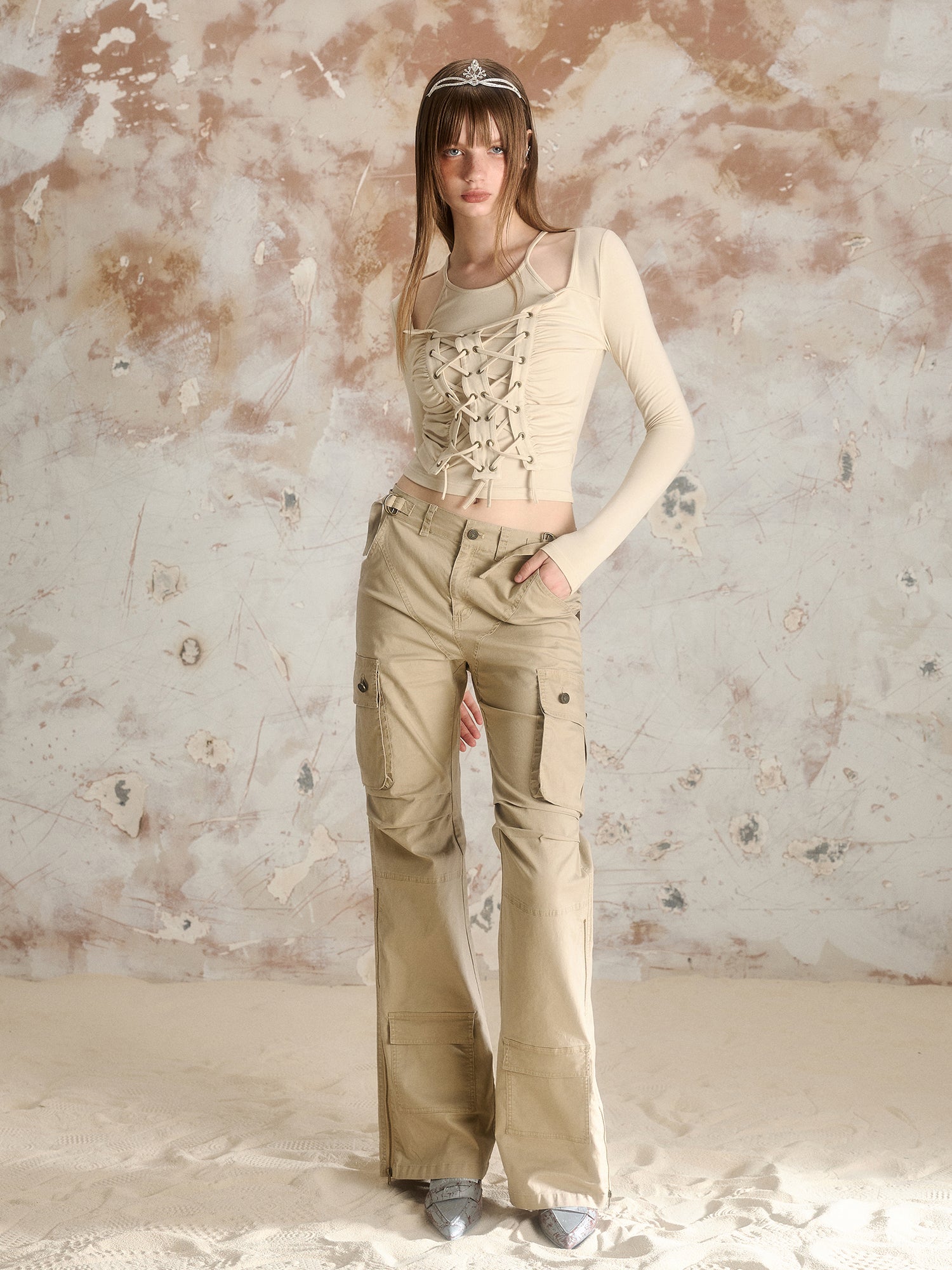 Side-Pocket Casual Work-Pants Smil Flare-Pants