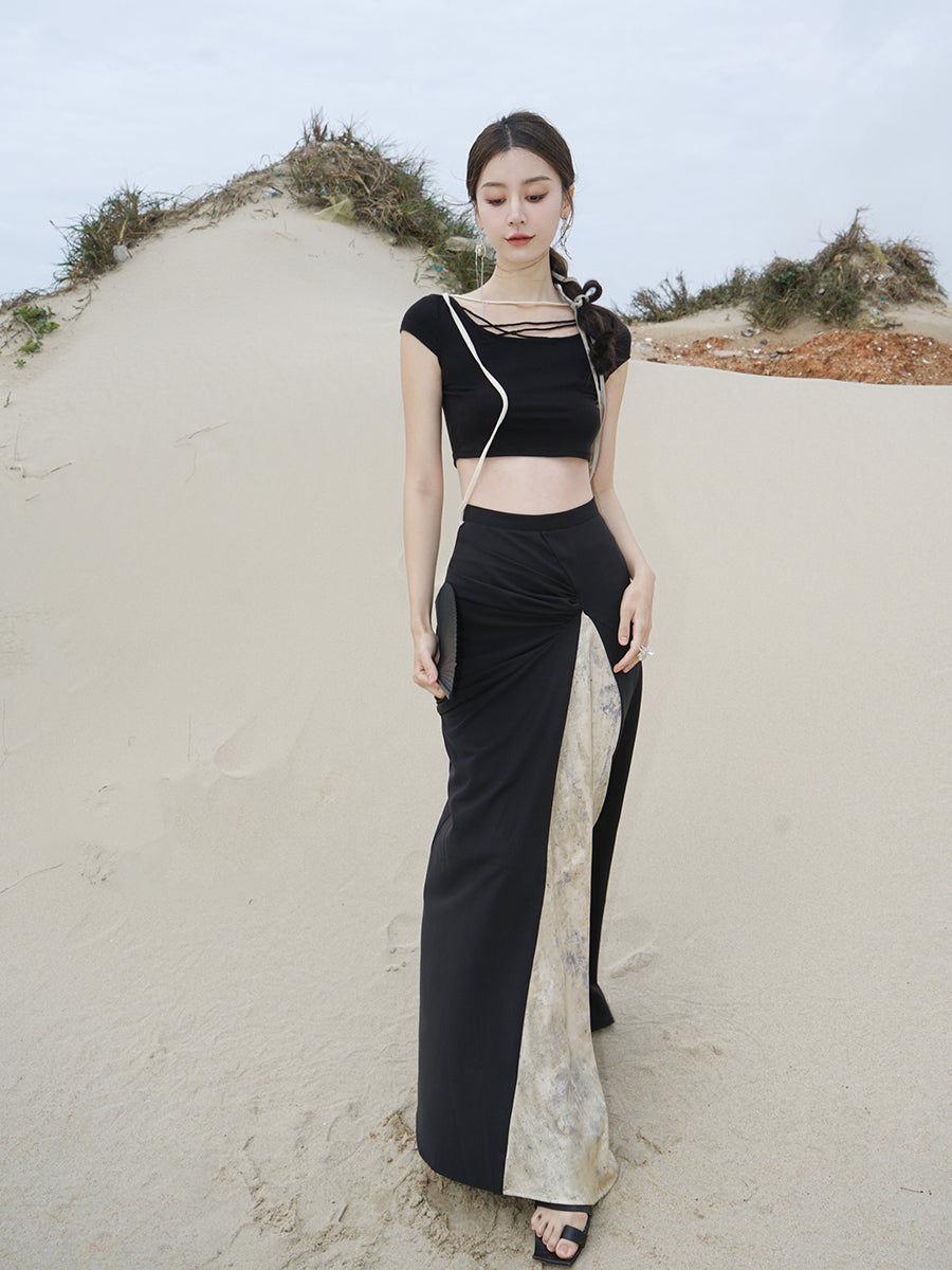 크롭트 비대칭 니치 타이트 컷트수트