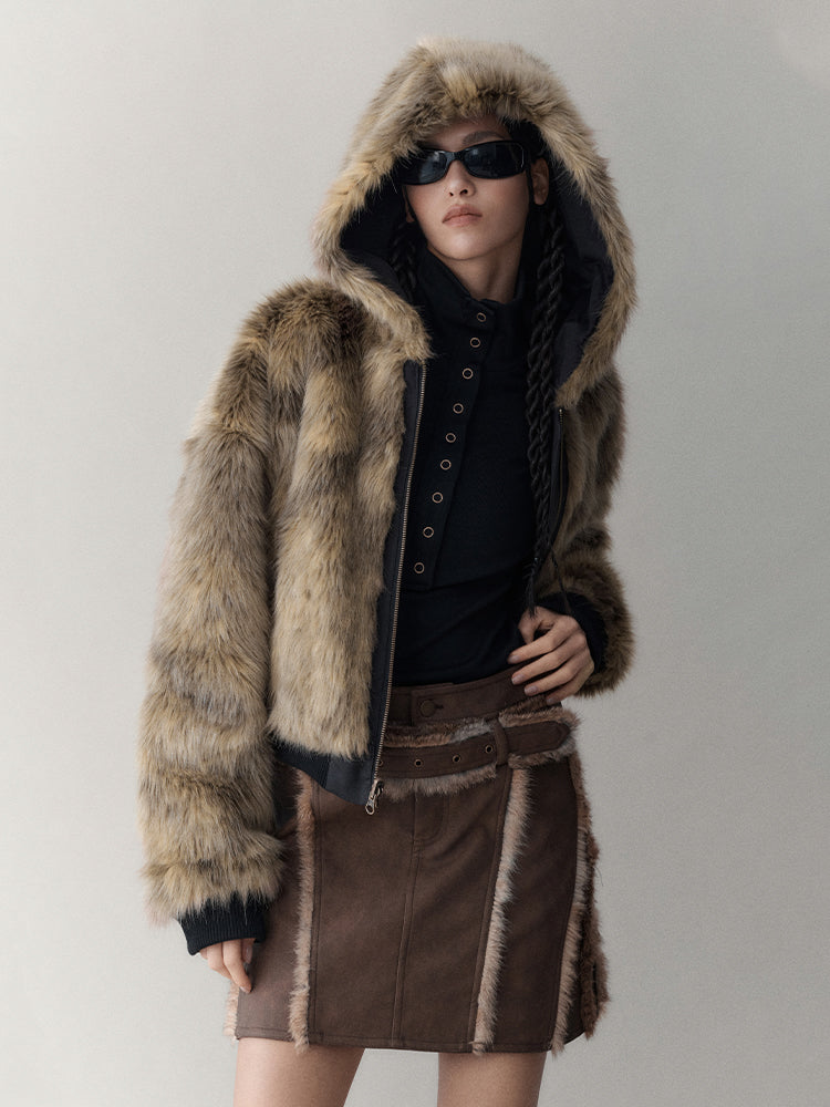 Leather&Fur Short Nichi Trapezoid Mini-Skirt
