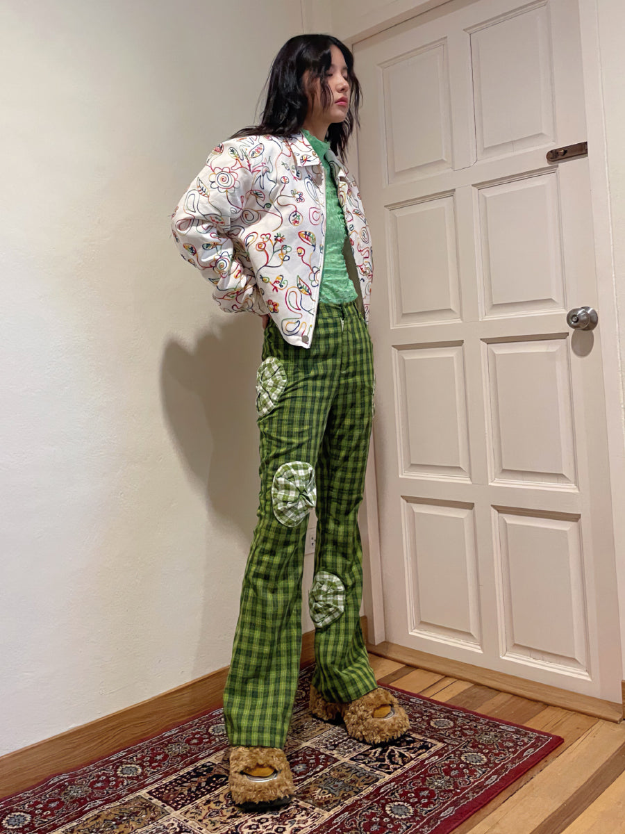 Rose Flower Checked Girly Nichi Pants