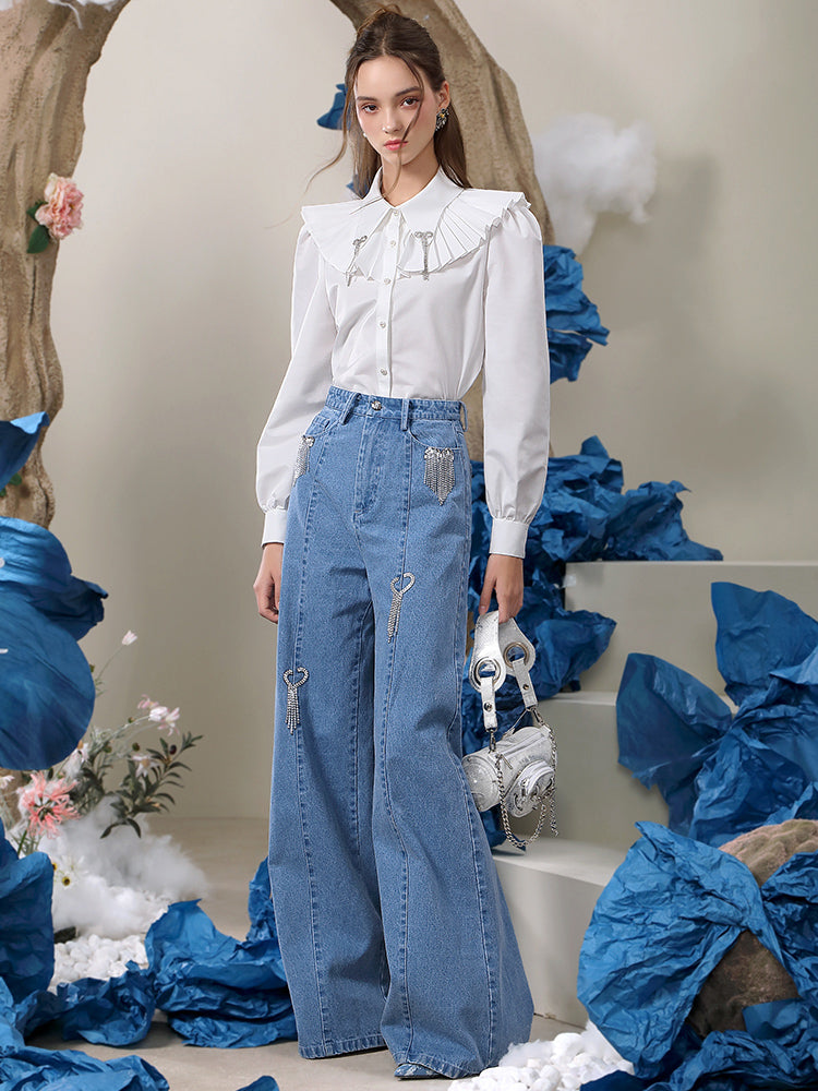 Denim Flare Bijou Nichi Chain Wide-Pants