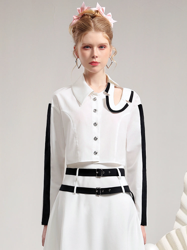 Set-Up Monotone Nichi Asymmetry Open-Shoulder Tops&Long-Skirt