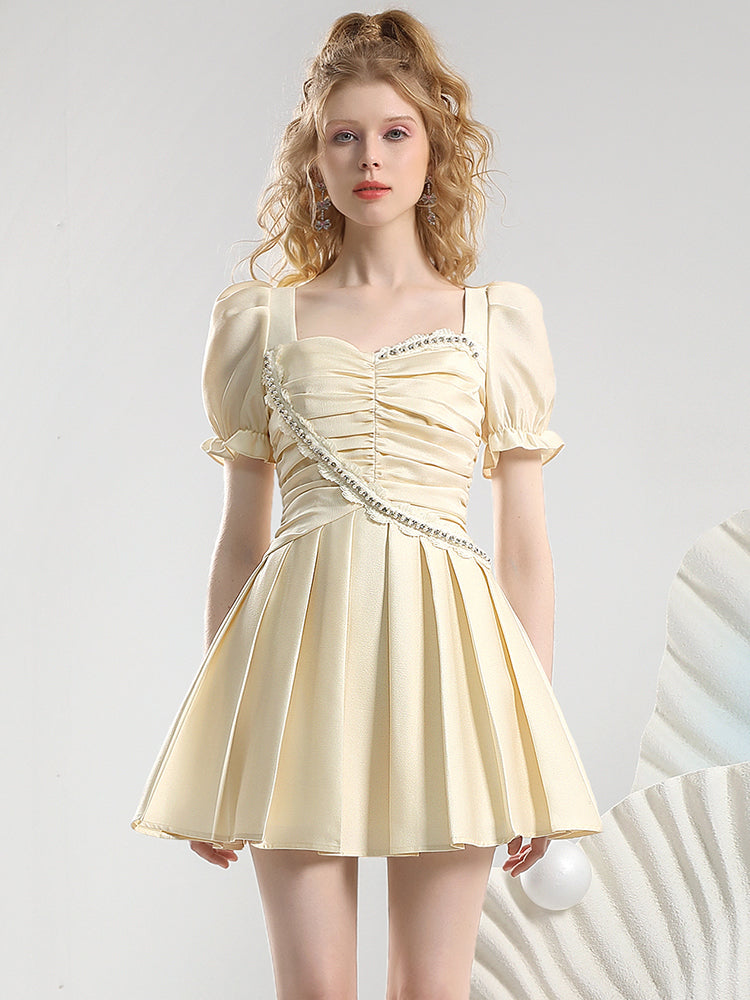 Candy-Sleeve Gather Frill Lace Princess Short Pleats One-Piece