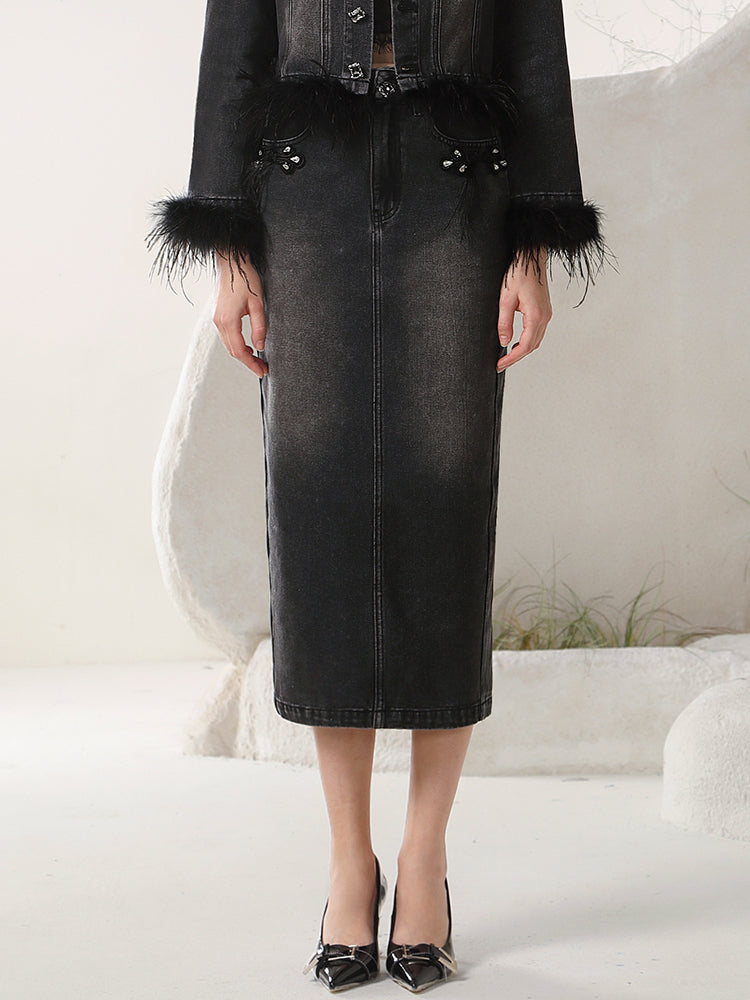 Denim Fue Chic Set-Up Casual Jacket&Long-Skirt