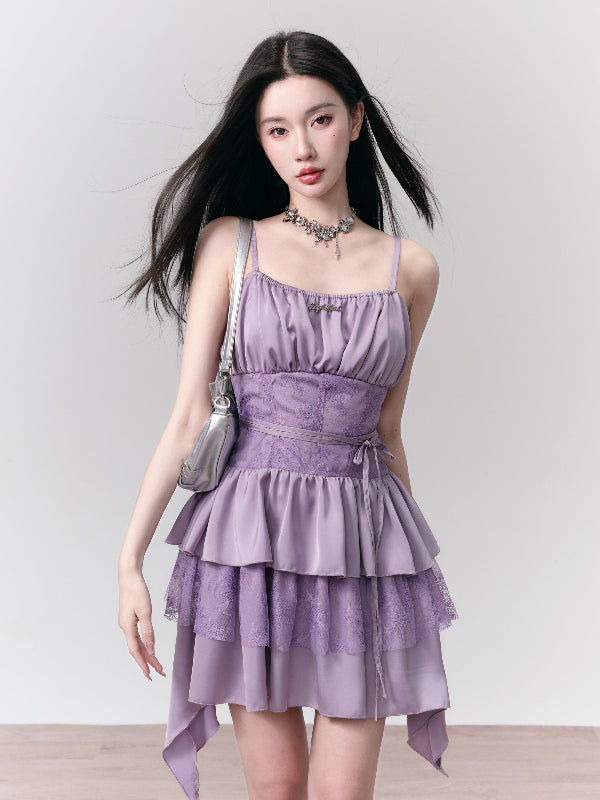 Tiered Flwoer Ribbon Embroidery Frill Lace Flower One-Piece