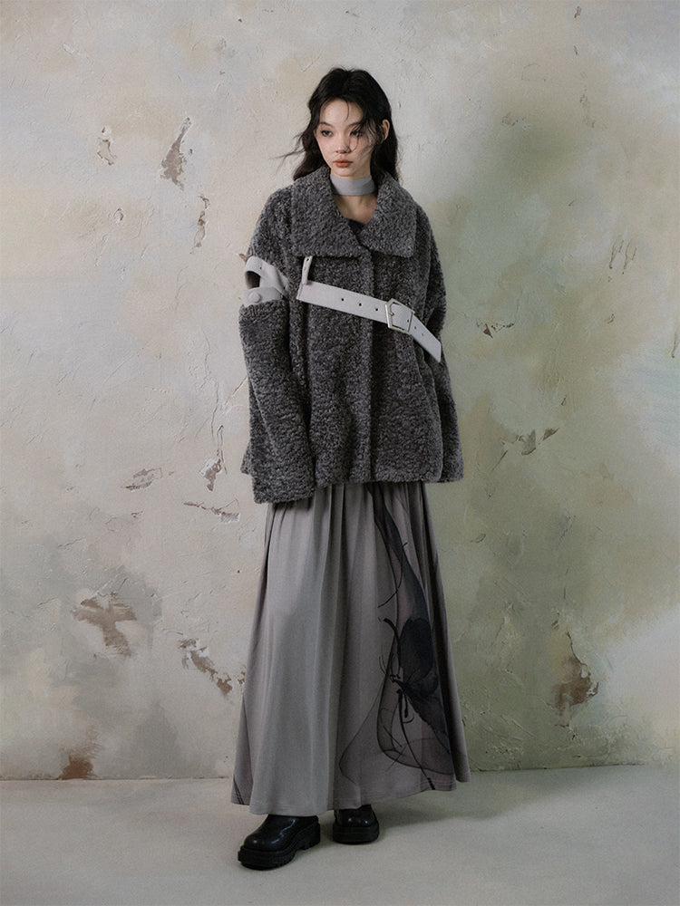 Ceinture nichi lâche Casual Retro Retro Colurur Boa-Jacket et jupe longue