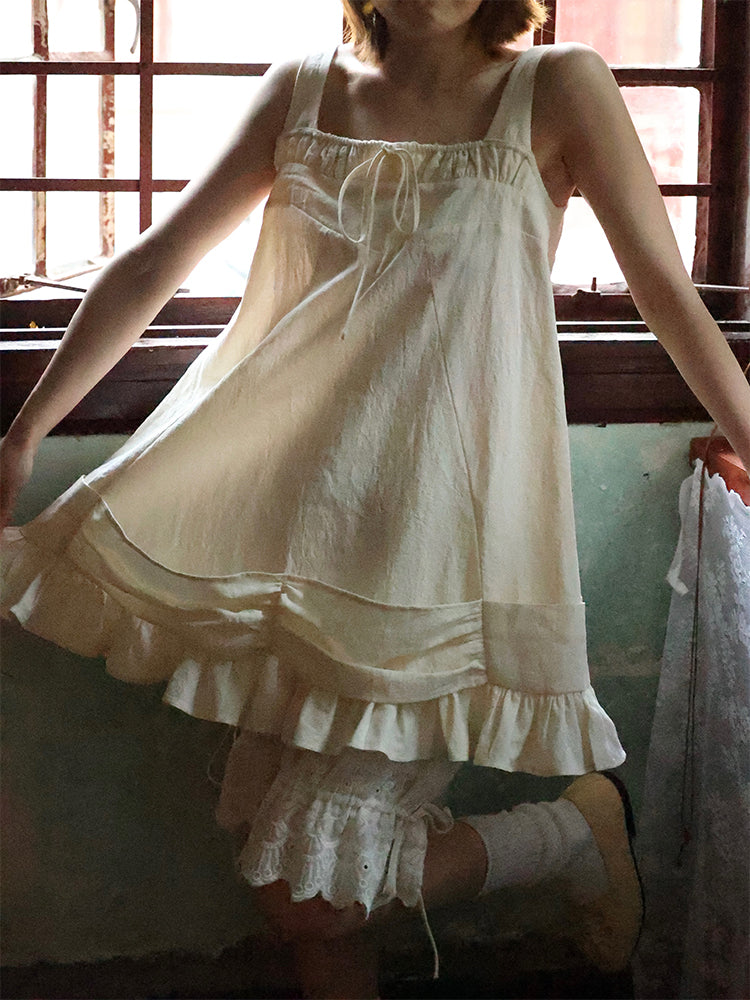 Tiered Natural Frill Retro One-piece