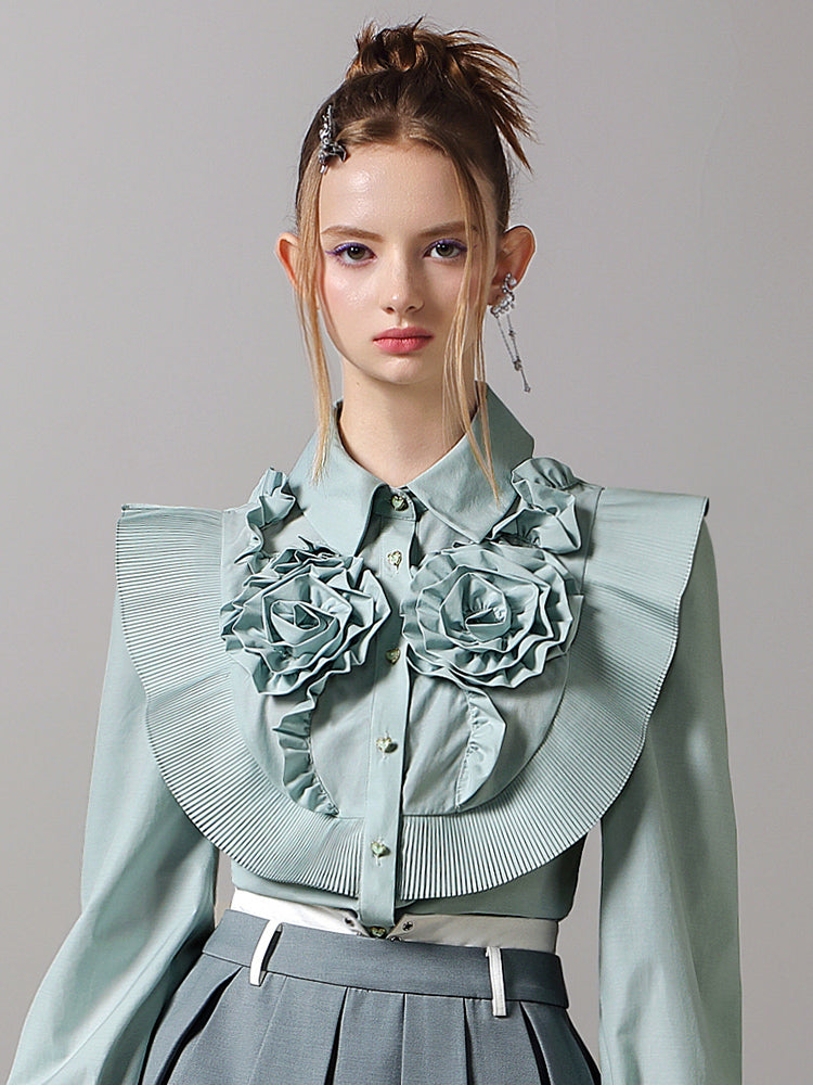 Rose Flower Big-Collar Retro Pleats Nichi Blouse