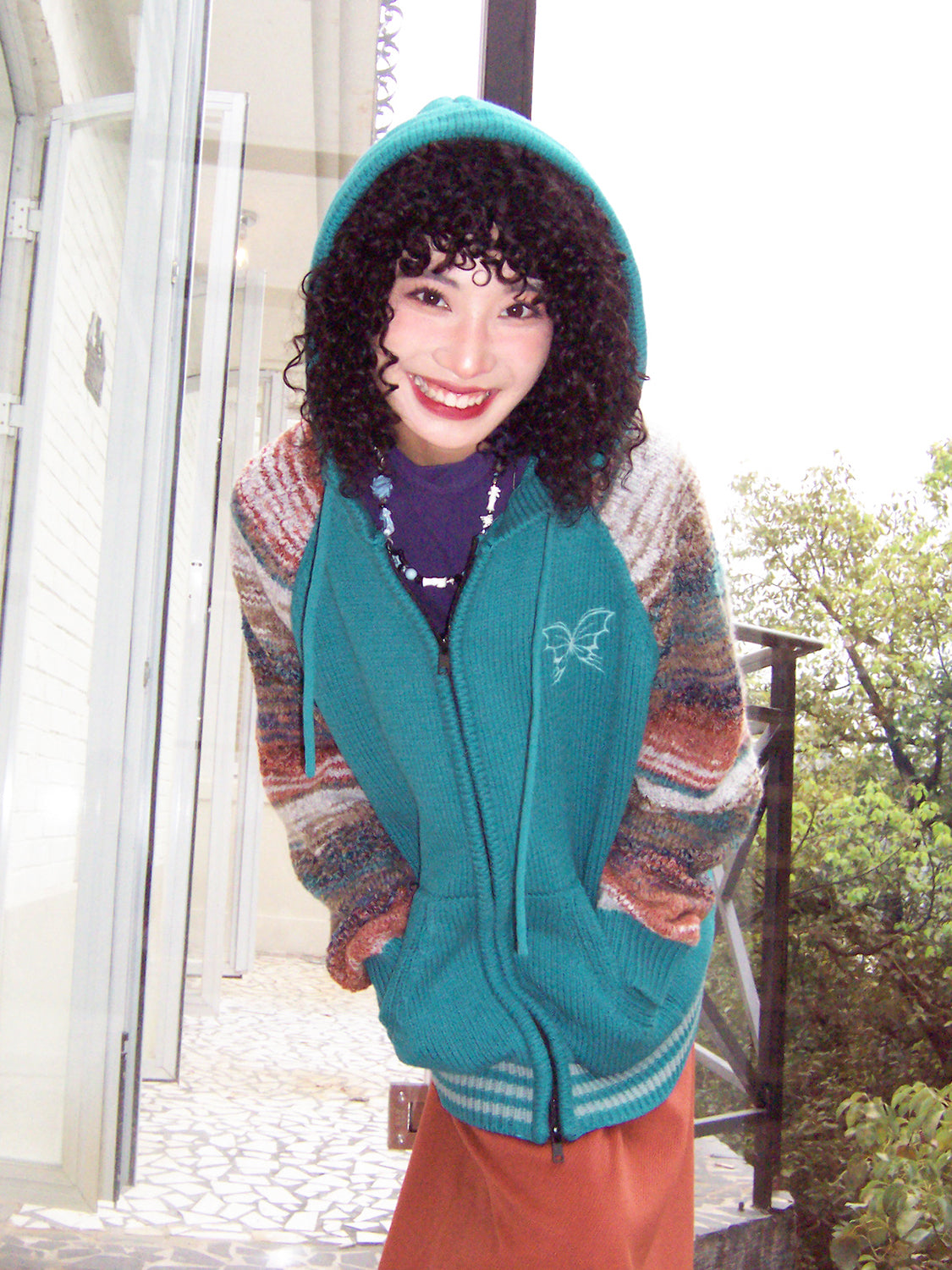 국경 레트로 까마귀 캐주얼 컬러 니트 파르카