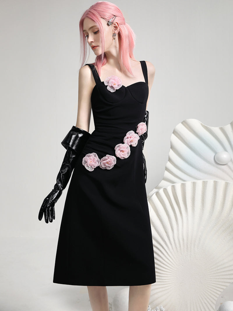 Ciffon-Flower Monotone Elegant No-Sleeve One-Piece
