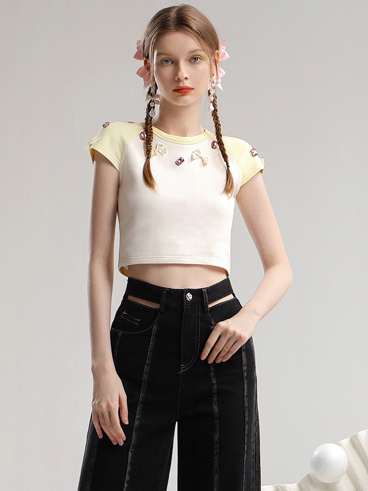 Set-Up Bijou Ribbon Lace-Up Slim Short Nichi T-Shirt&Dress