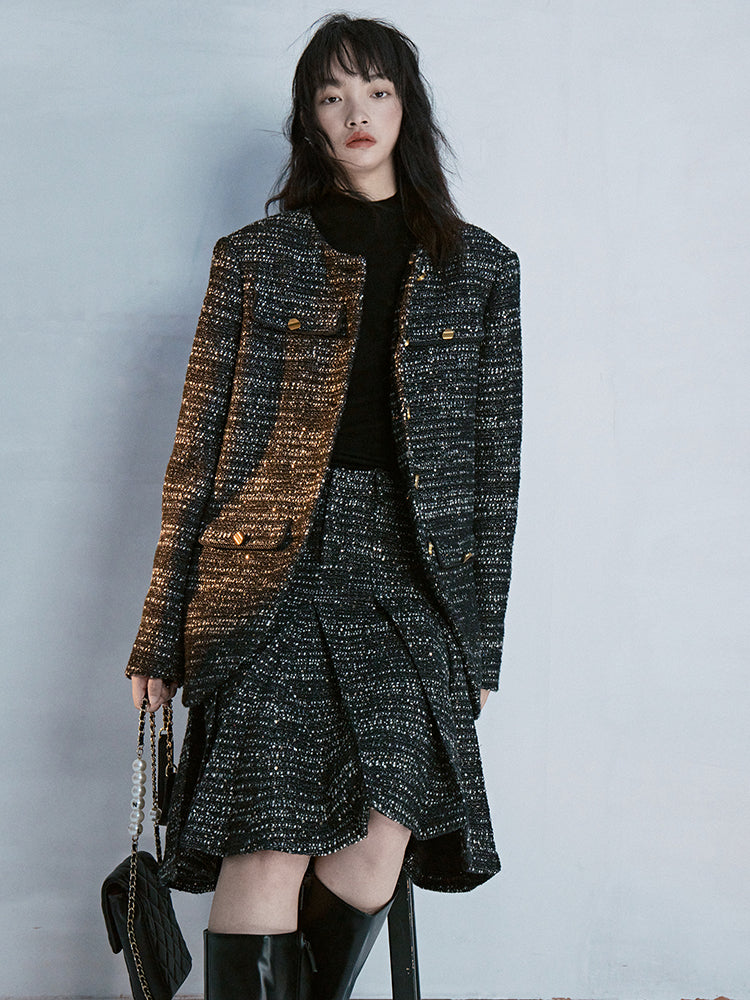 Tweed No-Collar Formal Oversize Jacket