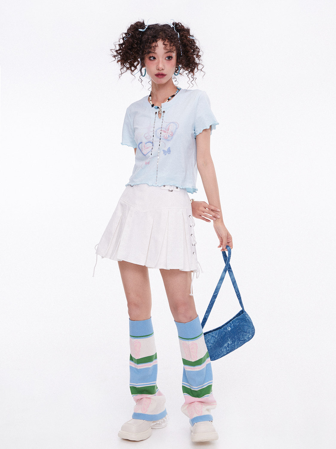 Lace-up Pleats Mini Gairly Skirt