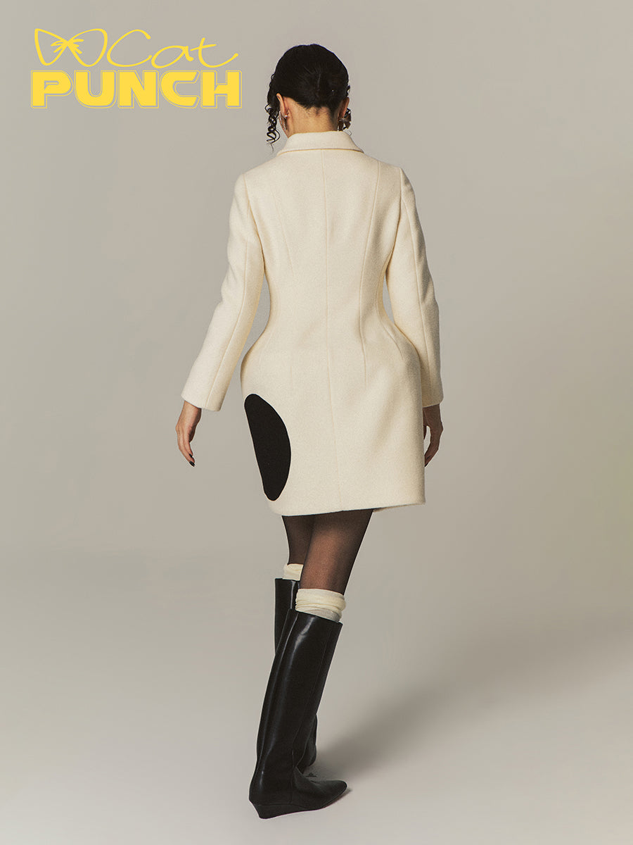 Modern Bi-Color Retro Dot Circle Wool Chic Coat