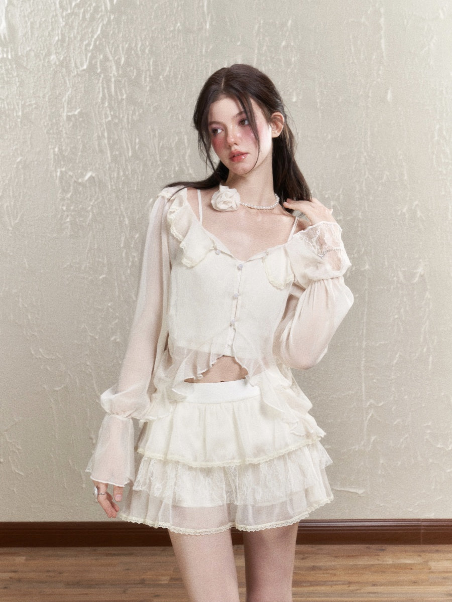 Sheer Frill Lace Feminine Blouse&Mini-Skirt – ARCANA ARCHIVE