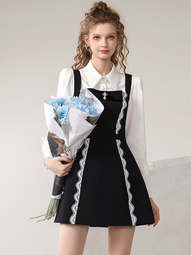 Lace Flare Monotone Tidy Short One-Piece