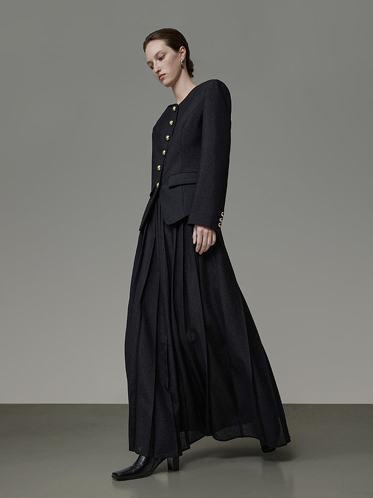 Set-Up Plain Box-Pleats Classy Jacket&Long-Skirt