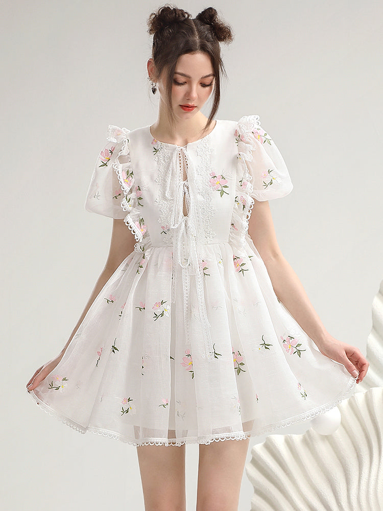 Flower Lace Frill Feminine Short Retro Fluffily One-Piece