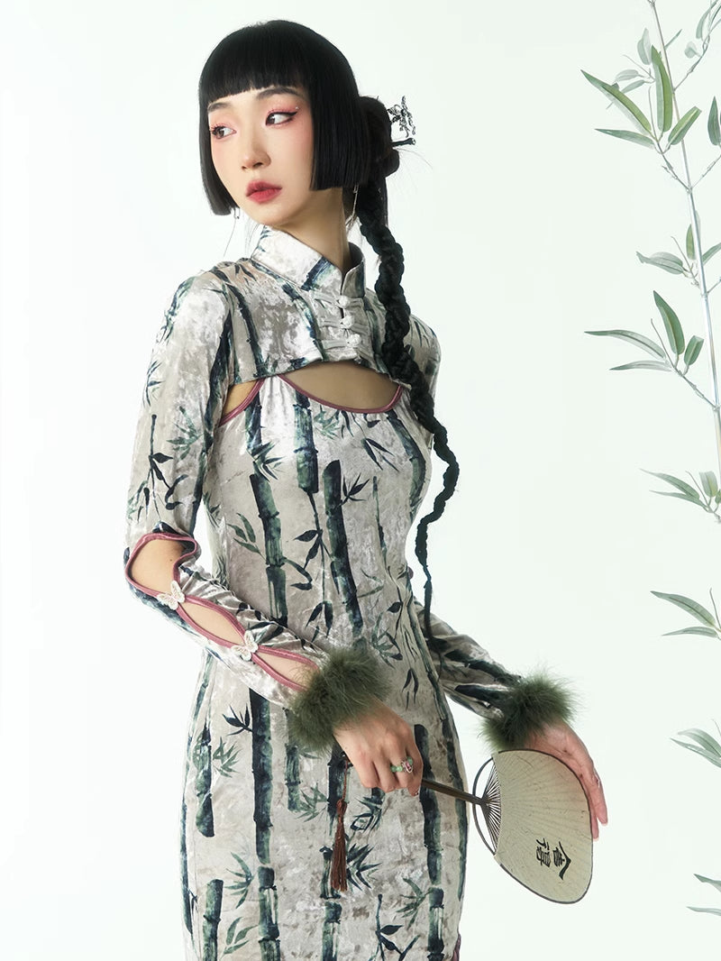 Fur China Embroidery Sleeve-Cut Banboo Nichi Bolero
